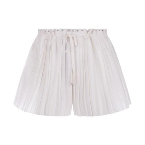 Hvite Plisserte Snøreshorts med Studs