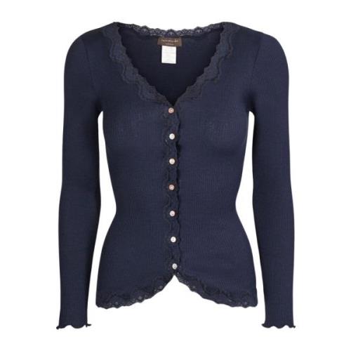 Marineblå Blonder Cardigan Elegant Feminin