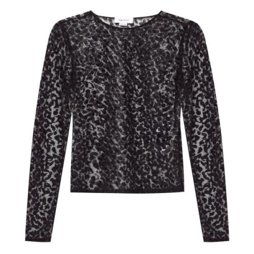 Leopardmotiv crew-neck topp i svart