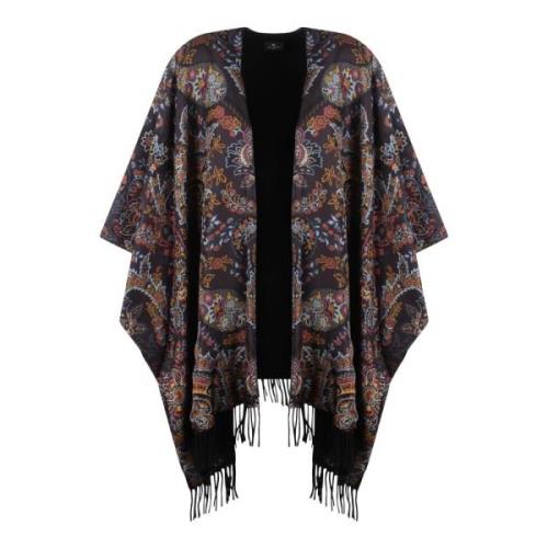 Blomstret Paisley Print Ull Silke Cape