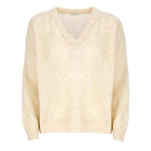 Ivory Sequin V-Neck Sweater