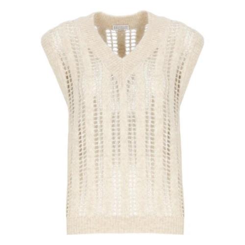 Beige Paljett Strikket Vest