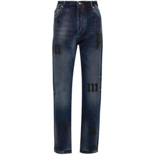 Denim Jeans Logo Print Straight Leg