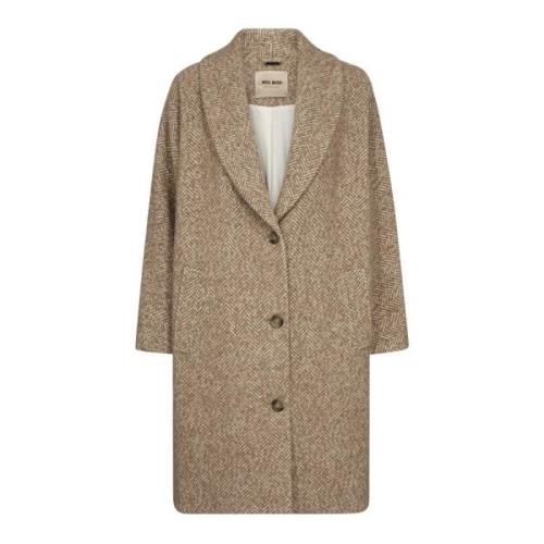 Herringbone Coat med V-hals og lommer