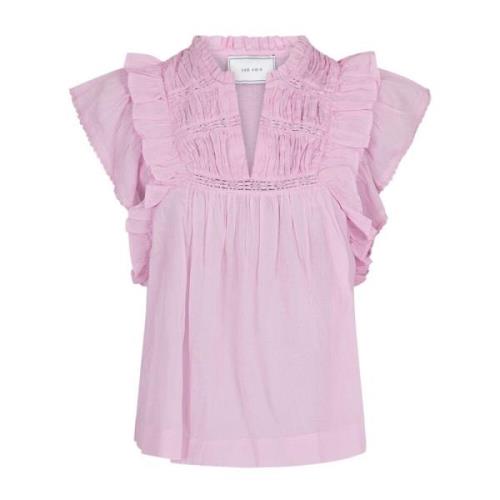 Feminin Voile Bluse med Volanger