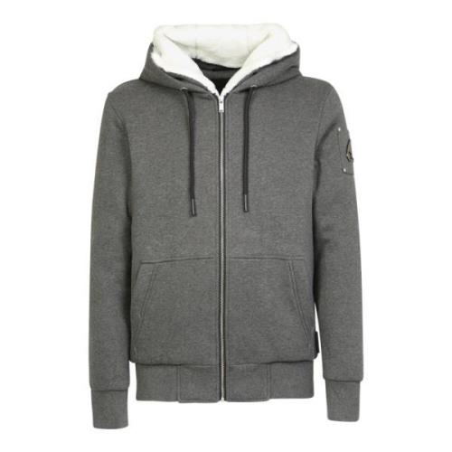 Grå/Hvit Logo Hoodie med Glidelås