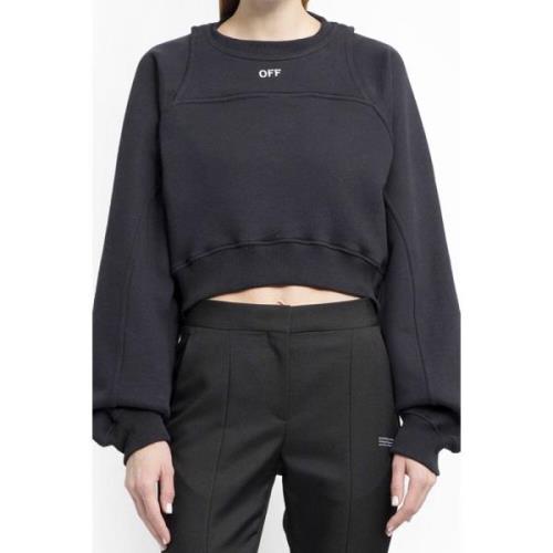 Svart Hvit Crop Crewneck Sweatshirt