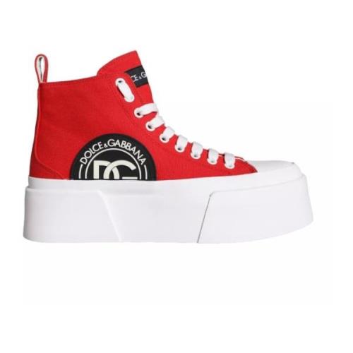 Rød Lerret Logo High Top Sneakers Støvler Sko