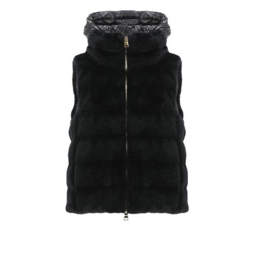 Quiltet Faux Fur Vest Ermeløs Svart