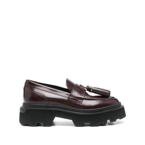 Burgunder Kalveskinn Loafers Frynser