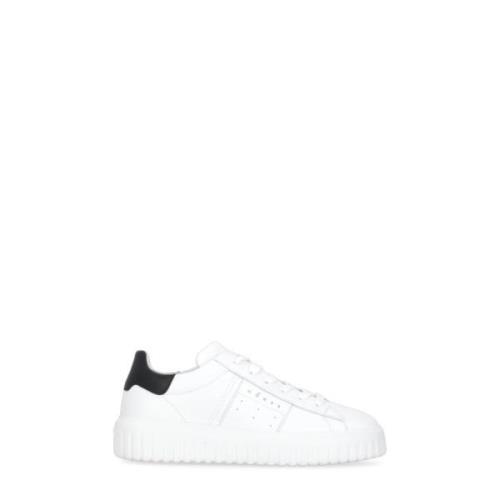 Hvite Skinn Sneakers med Kontrastlogo