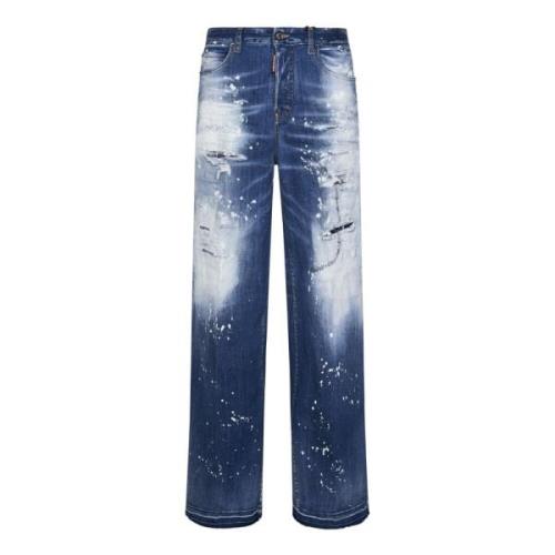 Blå Løstsittende Straight-Leg Jeans