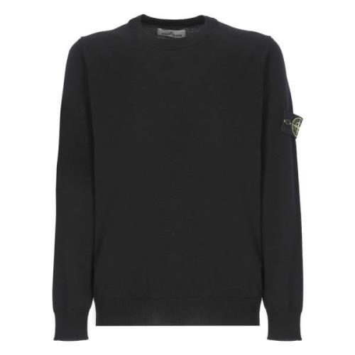 Sort Crewneck Genser med Logo Patch