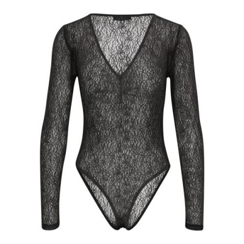 Sort bodystocking med V-hals