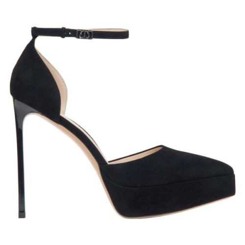 Kvinner Svart Velour Platform Pumps med Ankelstropp