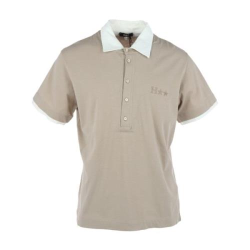 Beige Print Kortermet Polo