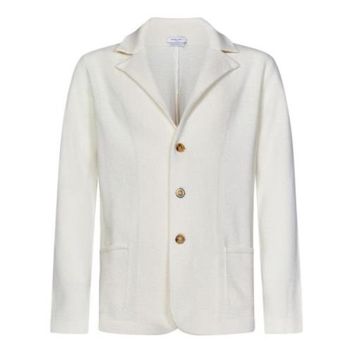 Hvit Strikket Blazer-Stil Cardigan