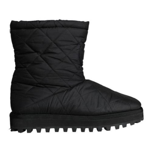 Svart Nylon Polstret Mid Calf Støvler