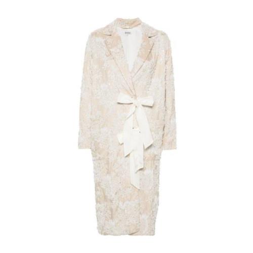 Krem Jacquard Beaded Coat