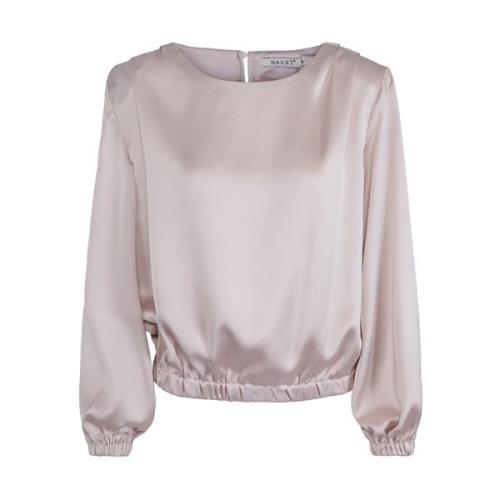 Satengbluse med elastisk kant