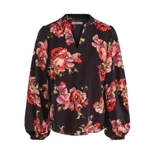 Blomsterbluse Skjorte V-Hals Feminin Passform