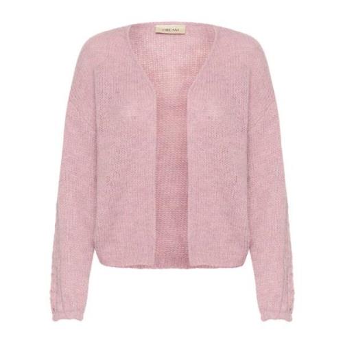 Rosa Strikket Cardigan med Åpen Front