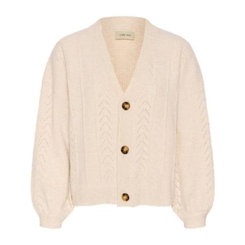 Strikket Cardigan med Puff-ermer