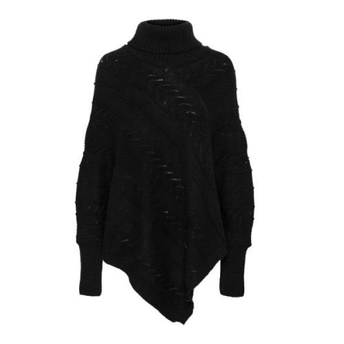 Sort Turtleneck Poncho Genser