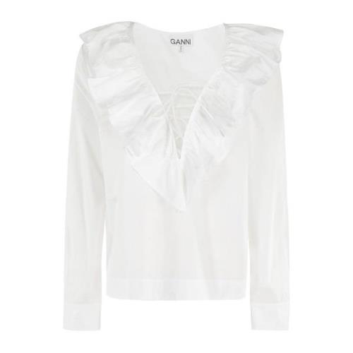 Ruffle V-hals Bluse