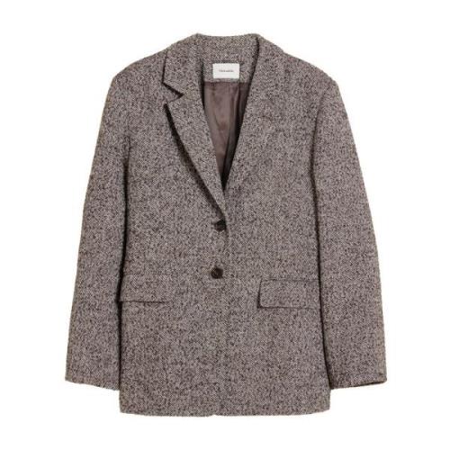 Brun Herringbone Blazer med Strukturerte Skuldre