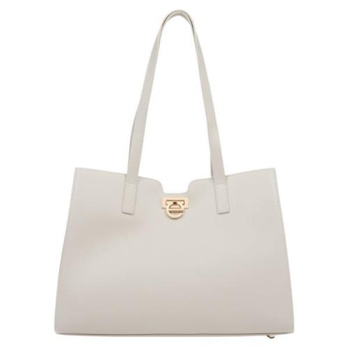 Lys Beige Skinn Shopper Bag med Gull Hardware