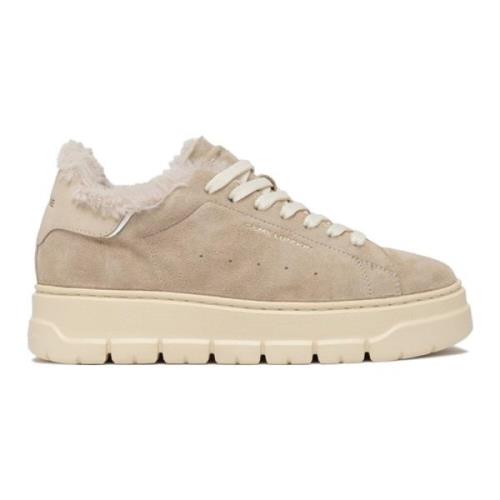 Beige Sneakers med Semsket Overdel