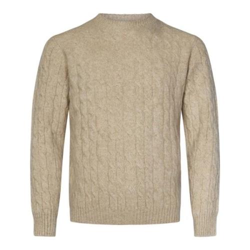 Beige Cable-Knit Crewneck Sweater Aw24