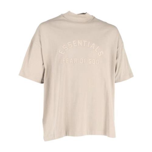 Logo Mock Neck T-skjorte i Beige Bomull