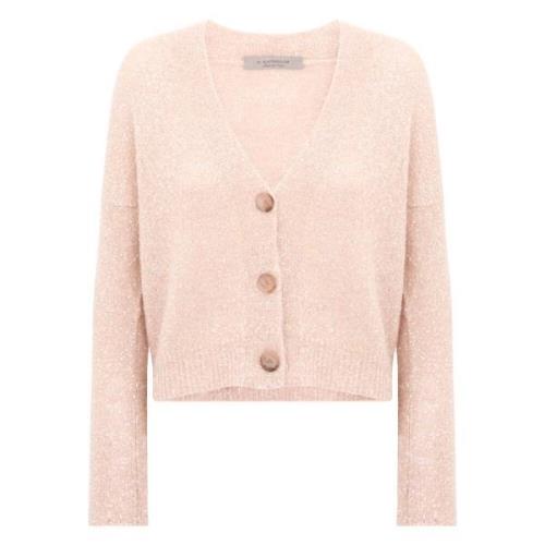 Rosa Lurex Cardigan Ull V-Hals Dame