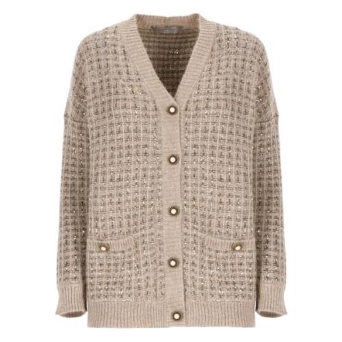 Paljett V-Hals Cardigan Genser Beige