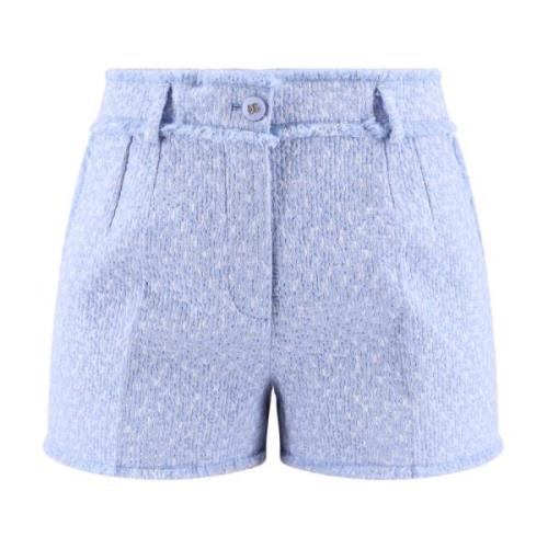 Blå Ullblanding Frynsete Shorts