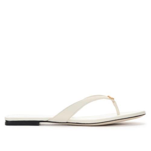 Klassiske Lær Flip Flops i Ivory