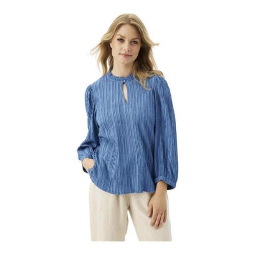 Elegant Blå Bluse med V-Hals