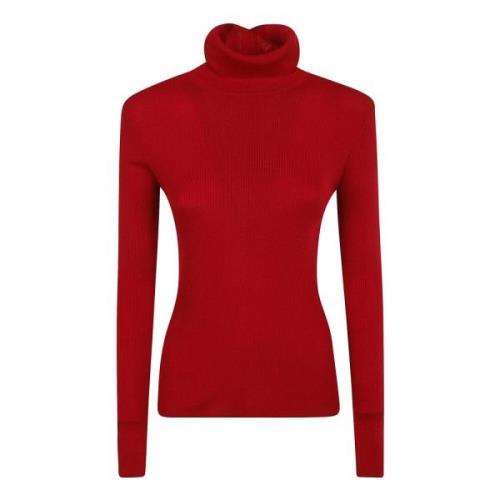 Rød Ribbestrikket Turtleneck Sweatshirt