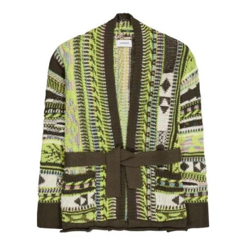 Militærgrønn ikon jacquard cardigan