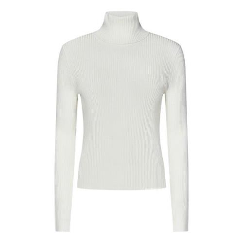 Hvit Ribbestrikket Turtleneck Genser med Cut-Out