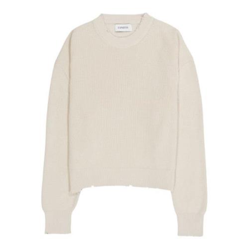 Crop crewneck melk genser med ødelagt effekt