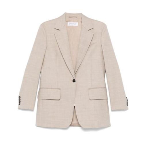 Beige Ull Blazer med Innsnitt Revers