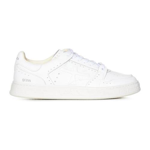 Hvite Lave Skinn Sneakers