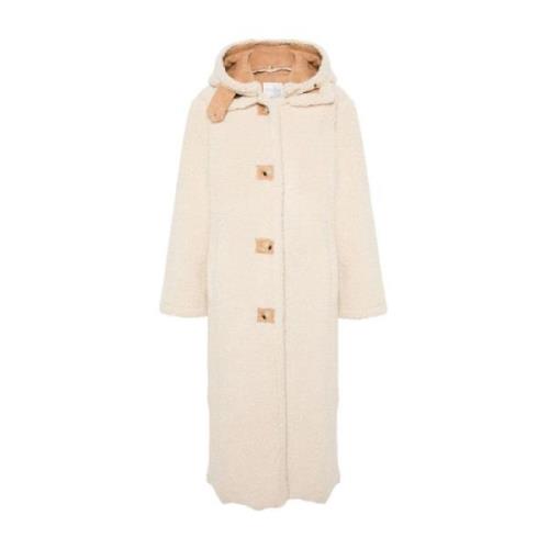 Beige Shearling Frakk Avtagbar Hette