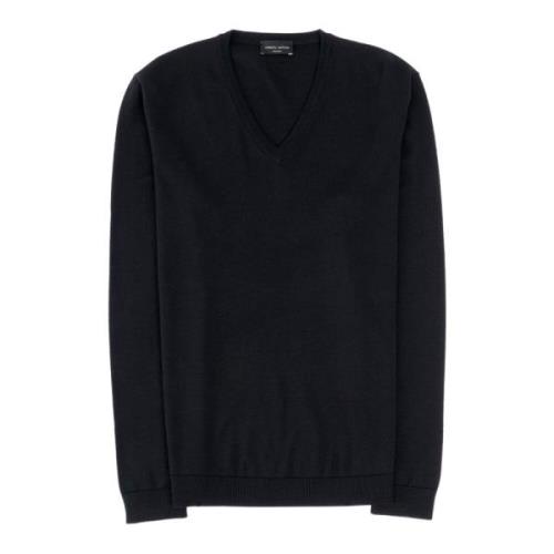 Merino Wool V-Neck Sweater Navy