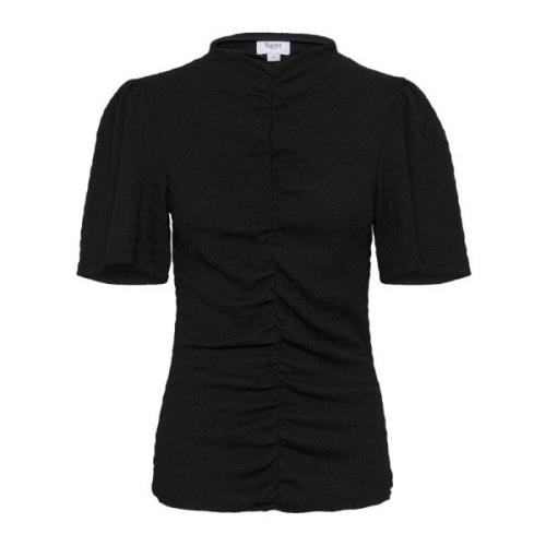 Elegant Rynket Svart Bluse