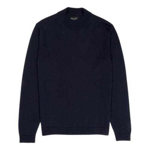 Navy Merino Wool Mockneck Sweater