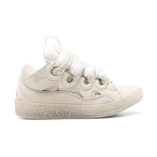 Beige Curb Skinn Sneakers med Oversized Tongue